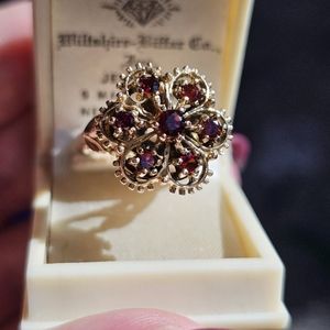 10k Garnet ring size 5 3/4 sizeable. Stamped 10k. Vintage. Substantial size and